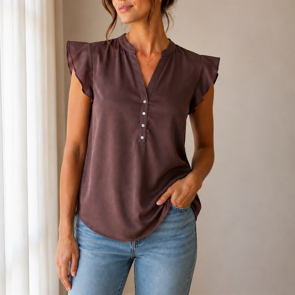 New York & Company Blouse Womens XS Mauve Split V-Neck Flutter Cap Sleeve